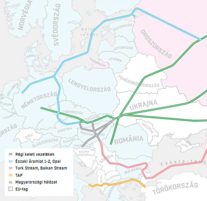 Az orosz és azeri gázvezetékrendszer Európa felé. Forrás: https://tldr.444.hu/2021/01/05/mukodik-az-uj-balkani-gazvezetek-ami-ellen-az-usa-es-az-eu-15-evig-hiaba-kuzdott