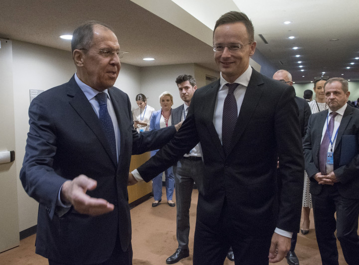 Szijjártó Péter és Szergej Lavrov orosz külügyminiszter az ENSZ New York-i székházában 2019. szeptember 25-én – Fotó: Burger Zsolt / MTI