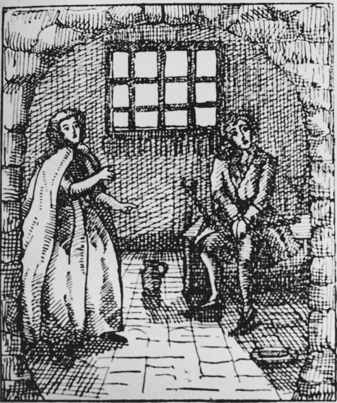 Korabeli metszett Mary Anne Calico Jacknél a börtönben tett látogatásáról – Forrás: Hulton Archive / Getty Images