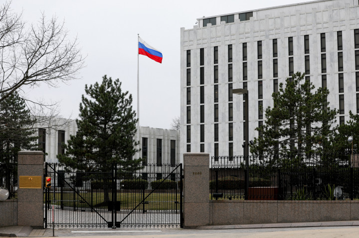 Az orosz nagykövetség épülete Washingon D. C.-ben 2021. március 17-én – Fotó: YASIN OZTURK / ANADOLU AGENCY / VIA AFP