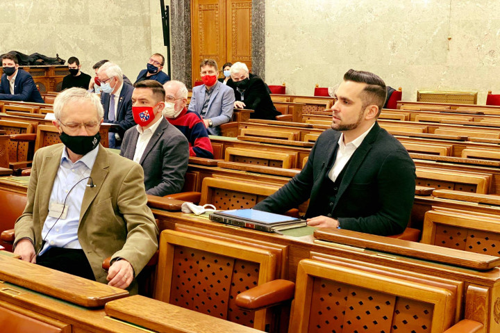 Pintér Tamás A Parlament Költségvetési bizottságának önkormányzatokat érintő megszorításokat tárgyaló rendkívüli ülésén 2021. február 10-én – Fotó: Dunaújváros Önkormányzata / Facebook