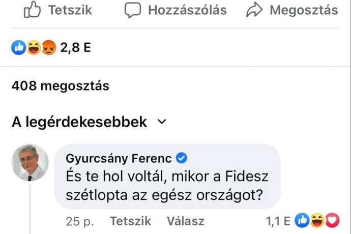 Orbán gyurcsányozós posztja alatt orbánozik Gyurcsány