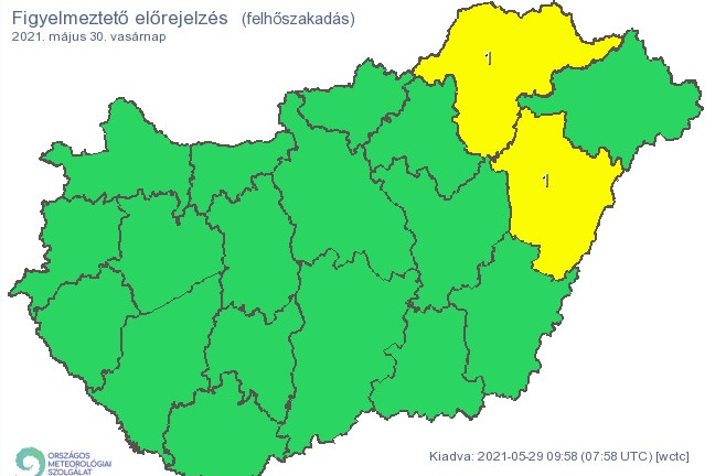 Viharos szélre és jégesőre lehet számítani vasárnap az ország északkeleti részén