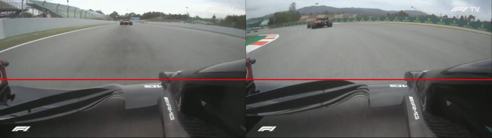 A Mercedes első szárnyának elhajlása az F1TV képein – Fotó: Christian Nimmervoll / Twitter / F1TV