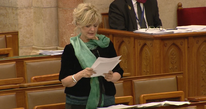 Dunai Mónika a parlamenti vitán – Fotó: Parlament.hu közvetítése