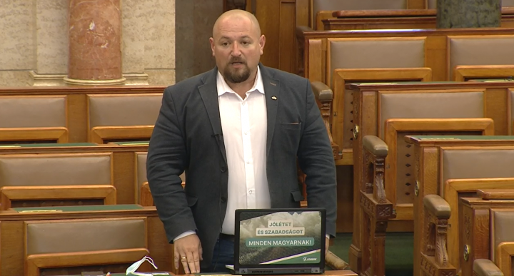 Ander Balázs a parlamenti vitán – Fotó: Parlament.hu közvetítése