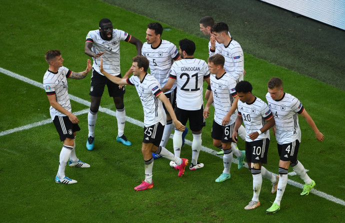 A német válogatott tagjai a június 19-i portugálok ellen játszott meccsen – Fotó: Matthias Hangst / Getty Images