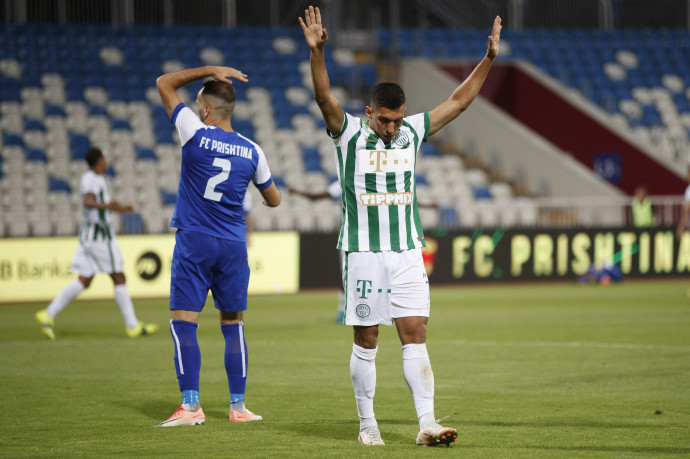 Myrto Uzuni az FC Prishtina elleni Bajnokok Ligája-selejtezőn – Fotó: Valdrin Xhemaj / MTI / EPA