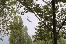 Videón, ahogy szokatlanul alacsonyan repül egy balatoni strand felett a NATO Boeing óriásrepülője