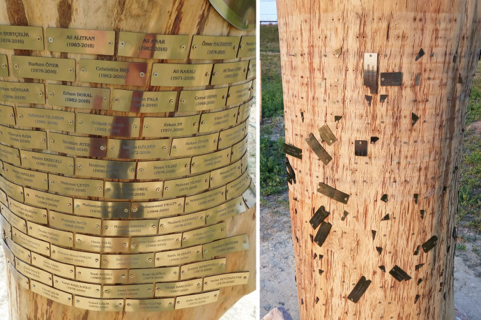 A fa az átadáskor, illetve tíz nappal később – Fotók: Olvasóink / Telex