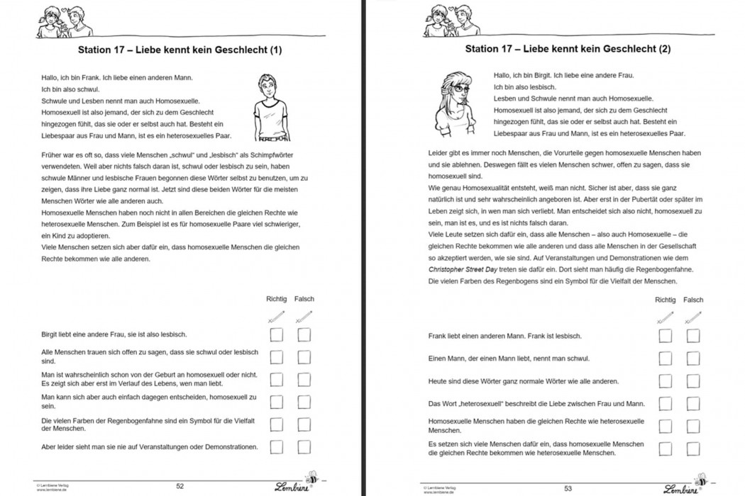 Németországban élő olvasónk tízéves fiát így tájékoztatták a szivárványcsaládokról az iskolában – Fotó: Olvasónk / Telex
