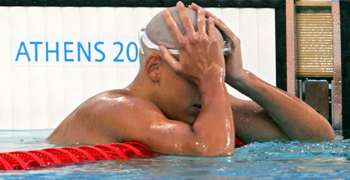 Cseh László csalódottnak tűnt, miután megnyerte a harmadik helyet a férfi 400 méteres egyéni gyorsúszás döntőjében a 2004-es olimpián Athénban – Fotó: Gerard Julien / AFP