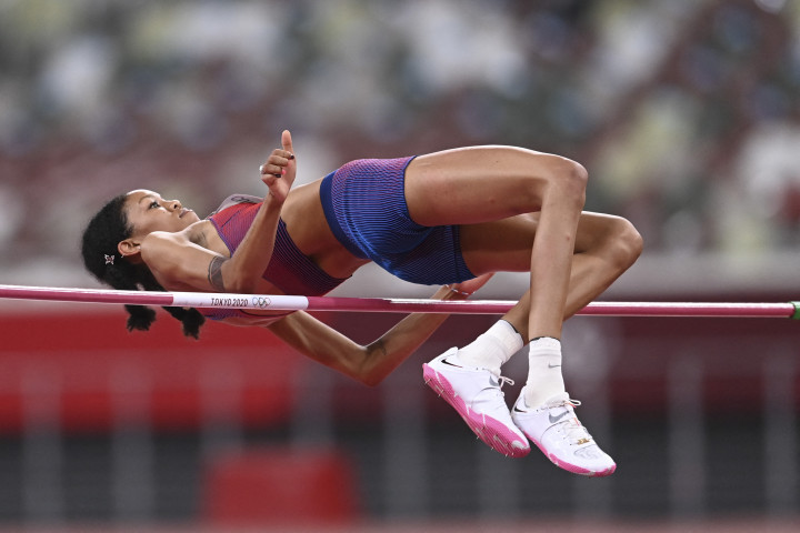 Vashti Cunningham a tokioi olimpián, Nike cipőben versenyez 2021. augusztus 7-én – Fotó: Stephane Kempinaire / KMSP / AFP
