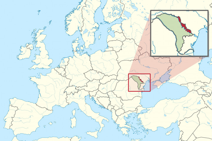 Európa keleti részén zölddel Moldávia, pirossal Transznisztria – Fotó: Wikipedia