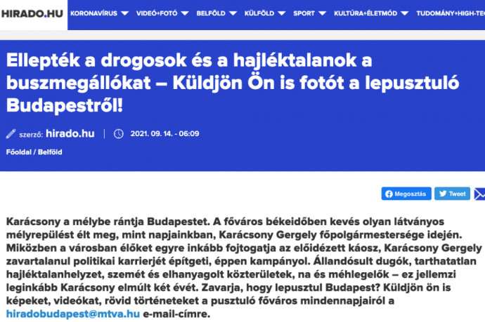 Fizetett hirdetésben hívja fel az embereket a közmédia, hogy küldjenek fotókat a „lepusztuló Budapestről”