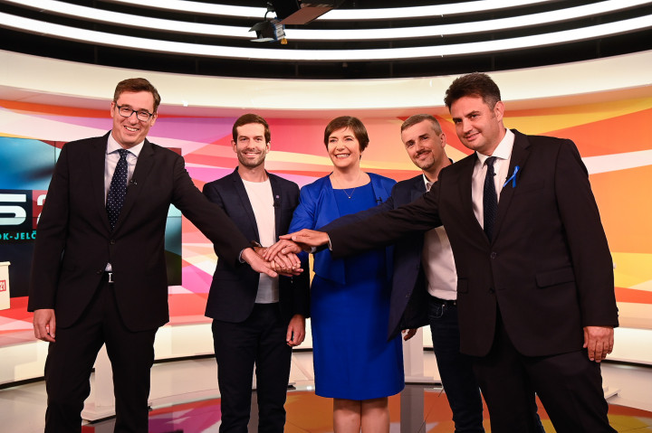 Az ellenzéki miniszterelnök-jelöltek az ATV stúdiójában 2021. szeptember 12-én – Fotó: Bődey János / Telex