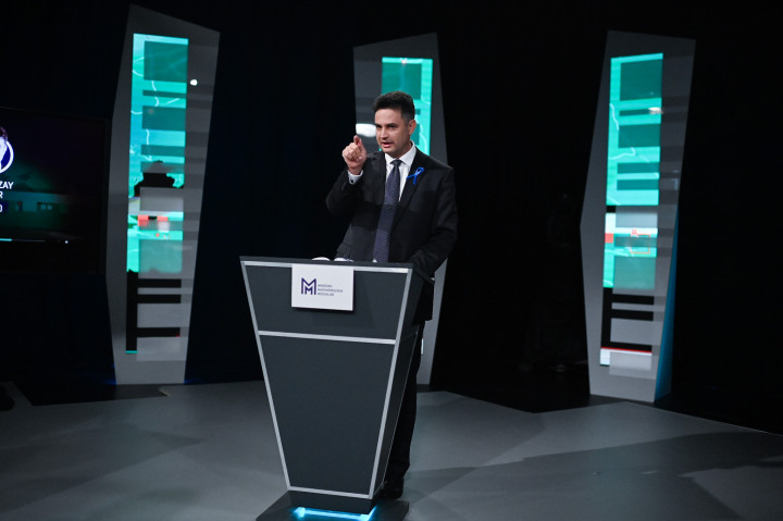 Márki-Zay Péter az ellenzéki miniszterelnök-jelöltek vitáján 2021. október 13-án – Fotó: Bődey János / Telex