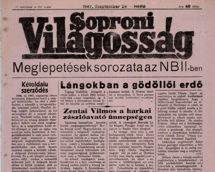 Forrás: Soproni Világosság, 1947. szeptember 29. (2. évfolyam, 53–128. szám) / Arcanum Digitális Tudománytár