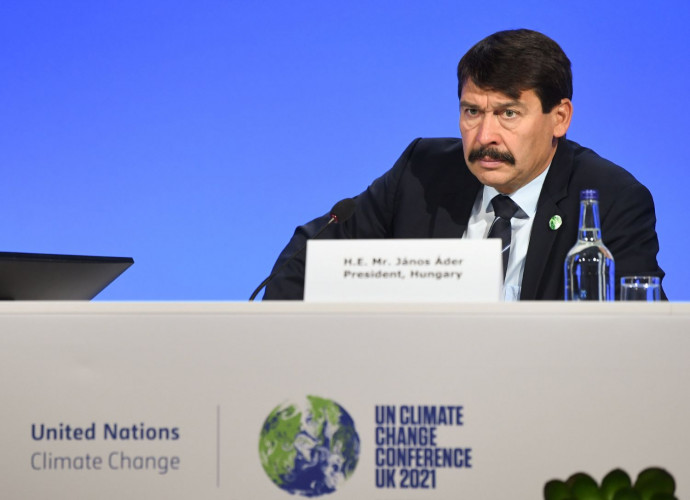 Fotó: Áder János köztársasági elnök az ENSZ 26. klímakonferenciáján (COP26) Glasgow-ban 2021. november 2-ánMTI/Illyés Tibor