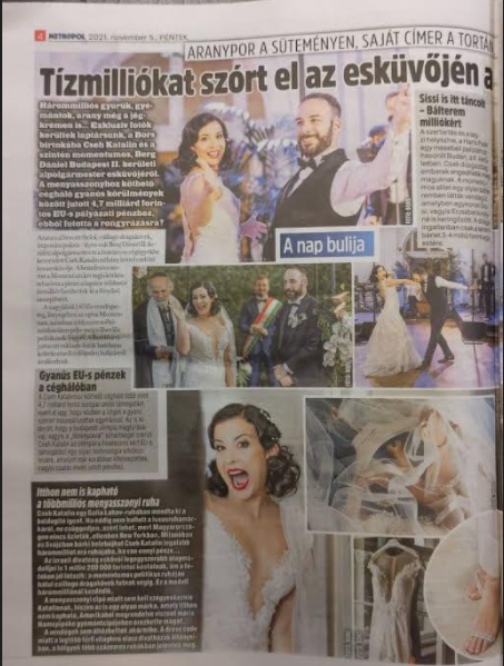 A pénteki Metropol is többoldalas anyagot szentelt Cseh esküvőjének