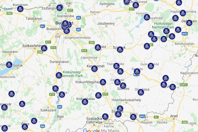 A Termál Online térképén látható, milyen sok gyógyfürdő van Forrás: https://termalonline.hu/