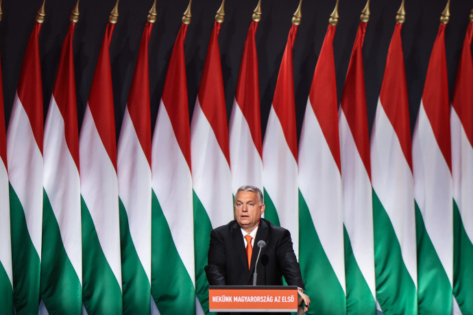 Orbán Viktor beszédet mond a Fidesz kongresszusán – Fotó: Huszti István / Telex