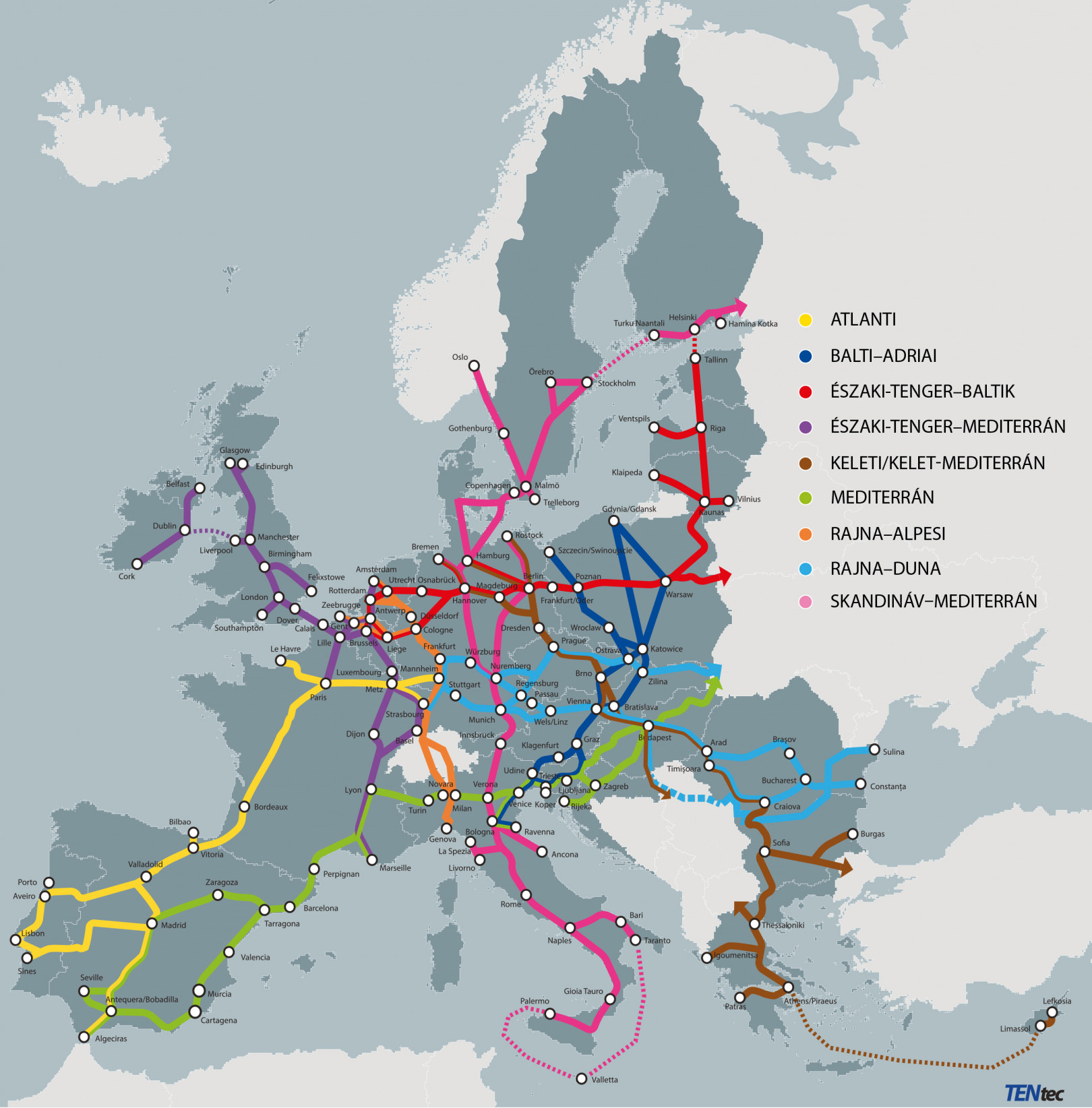 Transzeurópai közlekedési hálózat – Kép: Európai Bizottság