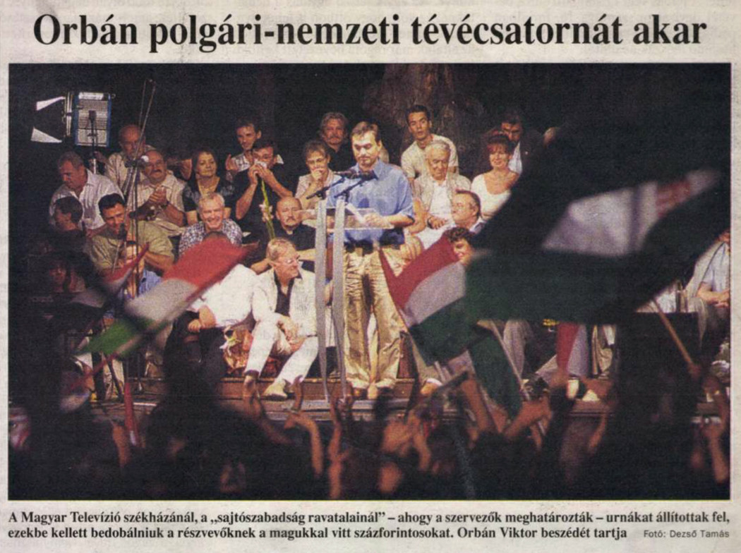 “Orbán wants a national citizens’ TV channel” – The Fidesz leader was speaking in front of the Hungarian TV in August 2002 – Source: Magyar Hírlap, August 31, 2002 (Volume 35, Issue 203) / Arcanum Digital Science Library