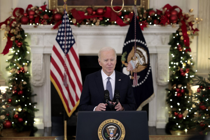 Joe Biden sajtótájékoztatója a Fehér Házban 2021. december 3-án – Fotó: ANNA MONEYMAKER / GETTY IMAGES VIA AFP