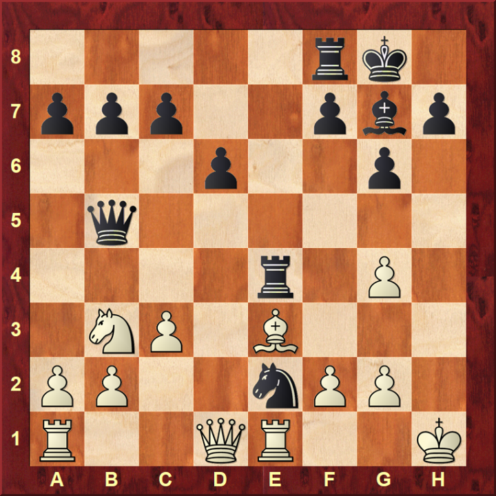 Carlsen játszik sötéttel, a 17. lépés következik, és két lépésben nyer