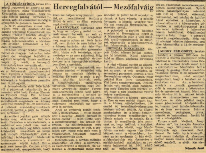 Ha azt mondták Hercegfalva, azt értették: pokol – Forrás: Fejér Megyei Hírlap, 1958. augusztus 20. (3. évfolyam, 196. szám) / Arcanum Digitális Tudománytár