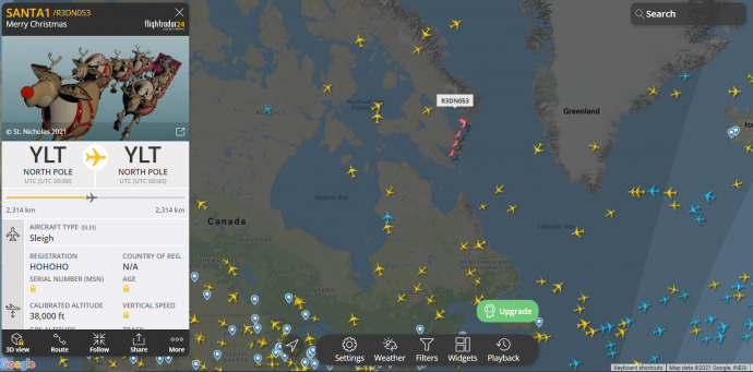 A Télapó szánja. Fotó: Flightradar