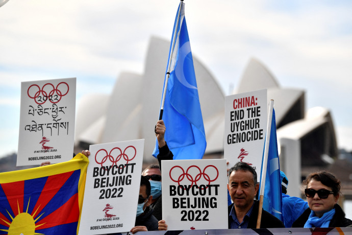 A 2022-es pekingi olimpia elleni tüntetők Sydney-ben – Fotó: Saeed Khan / AFP