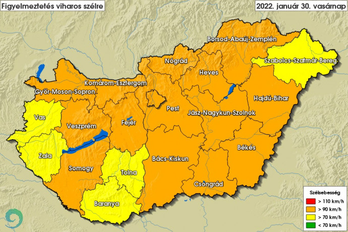 90 km/órásnál is erősebb széllökésekre kell készülnünk vasárnap
