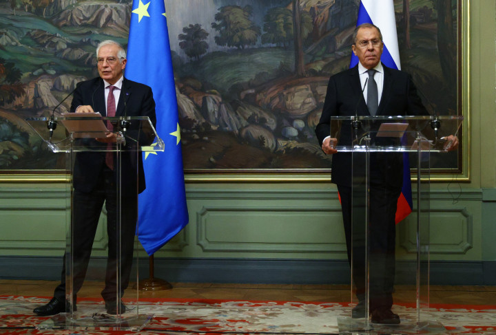 Josep Borrell és Szergej Lavrov 2021. február 5-én, Moszkvában – Fotó: RUSSIAN FOREIGN MINISTRY / SPUTNIK VIA AFP