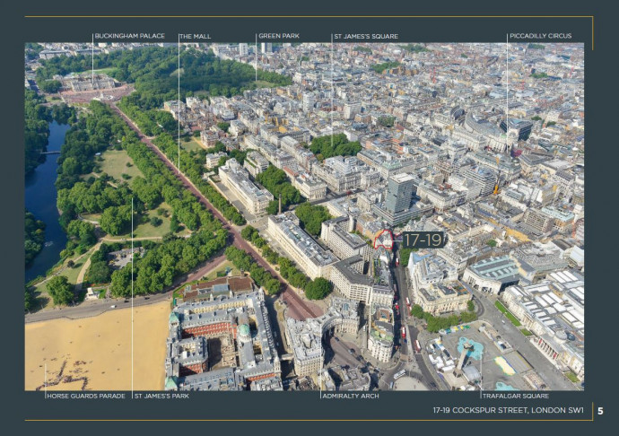 Kép az ingatlant eladásra kínáló brosúrából, melyen az épülethez közeli londoni nevezetességeket mutatják- Fotó: Hanover Green