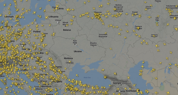 Kiüresedett Ukrajna és Nyugat-Oroszország fölött a légtér – Fotó: Flightradar24