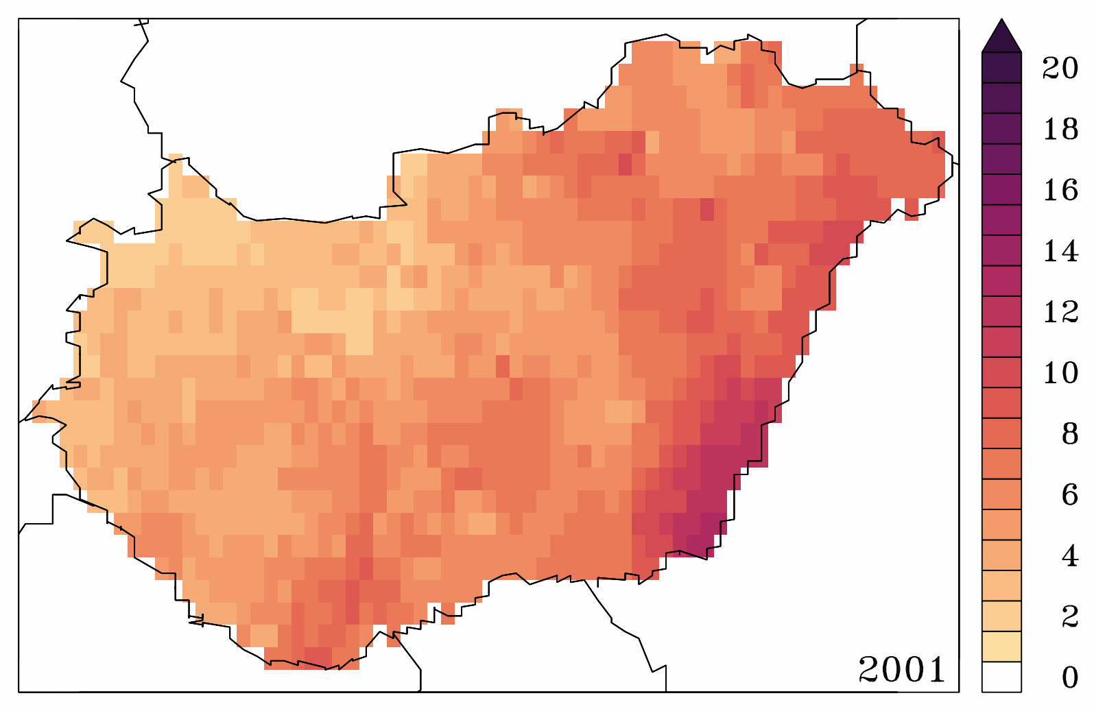 A téli hidegrekordok és a téli melegrekordok térbeli eloszlása 2001 és 2020 között (nap) – Forrás: Másfélfok