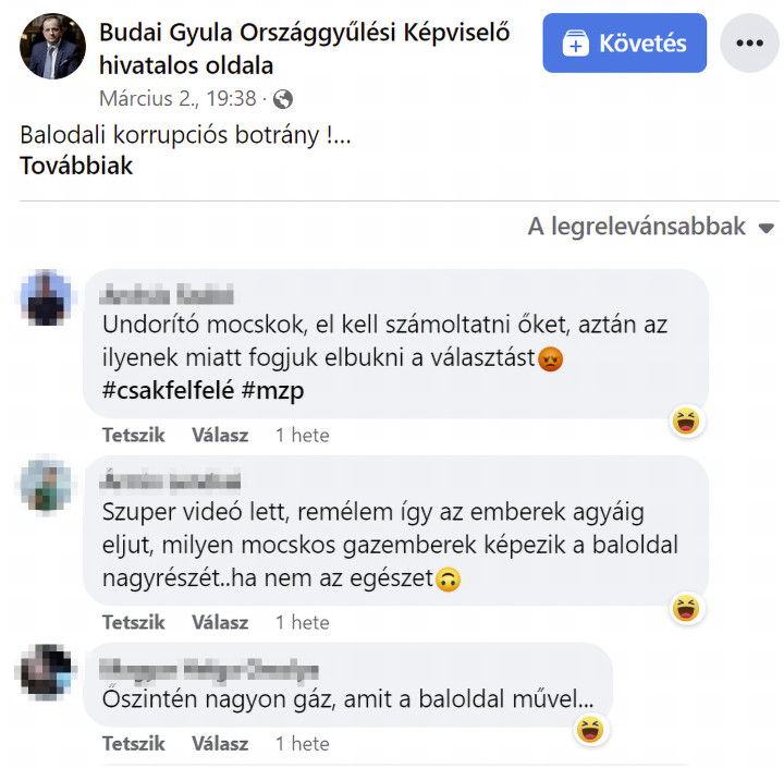 Kommentek Budai Gyula Facebook-oldalán