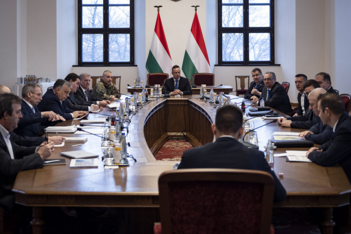 Viktor Orbán at the meeting of the National Security Operations Team at the former Carmelite Monastery on 28 February, 2022. Photo: Fisher Zoltán / Prime Minister's Press Office / MTI