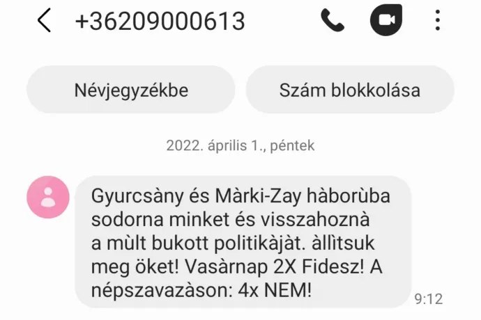 Névtelen sms-ben küldözgetik a Fidesz választási jelszavait