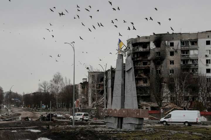 A Kijev közelében lévő Borodianka lerombolt házai 2022. április 5-én – Fotó: Gleb Garanich / Reuters