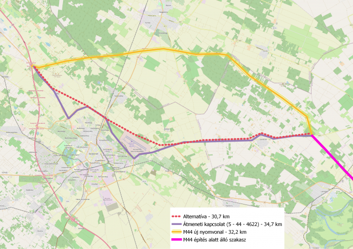 Az M44 vonalvezetése Kecskemét térségében