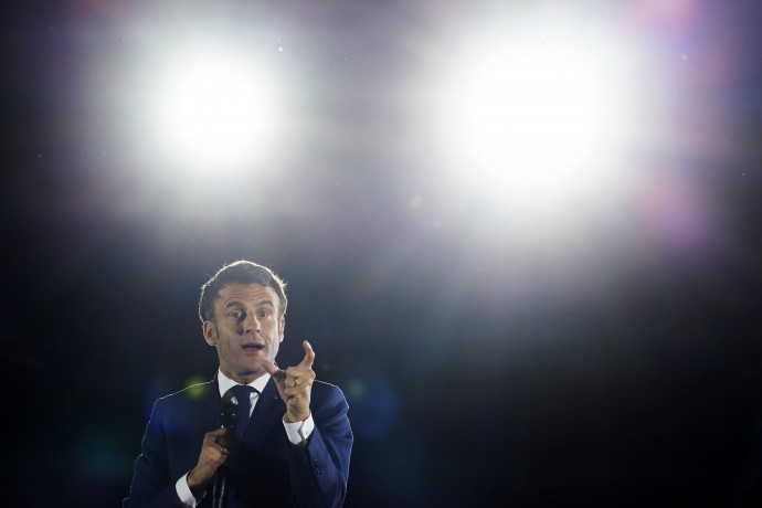 Emmanuel Macron francia elnök beszédet mond Strasbourgban egy kampányeseményen 2022. április 12-én – Fotó: LUDOVIC MARIN / AFP