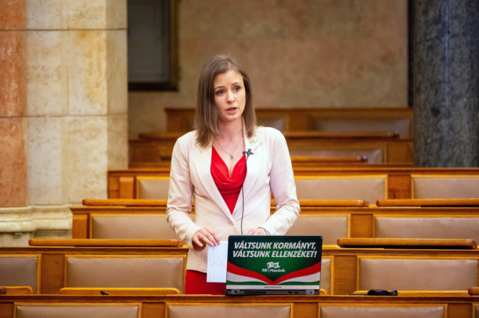 Dóra Dúró speaking at parliament as an independent MP at a plenary session held on 29 April 2021 Photo: Zoltán Balogh / MTI