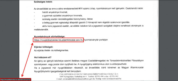 A szabad szemmel helyesnek tűnő cím és az alatta lévő, elírt hivatkozás egy kormányhivatali dokumentumban – Forrás: Kormányhivatal.hu