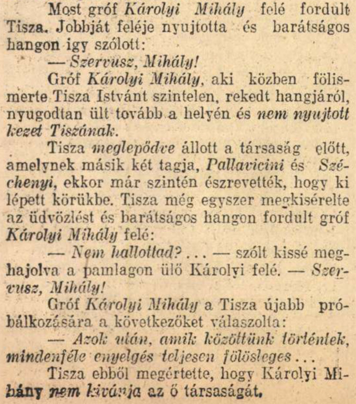Tisza és Károlyi párbaja – Forrás: Pesti Napló, 1913/3. szám / Arcanum