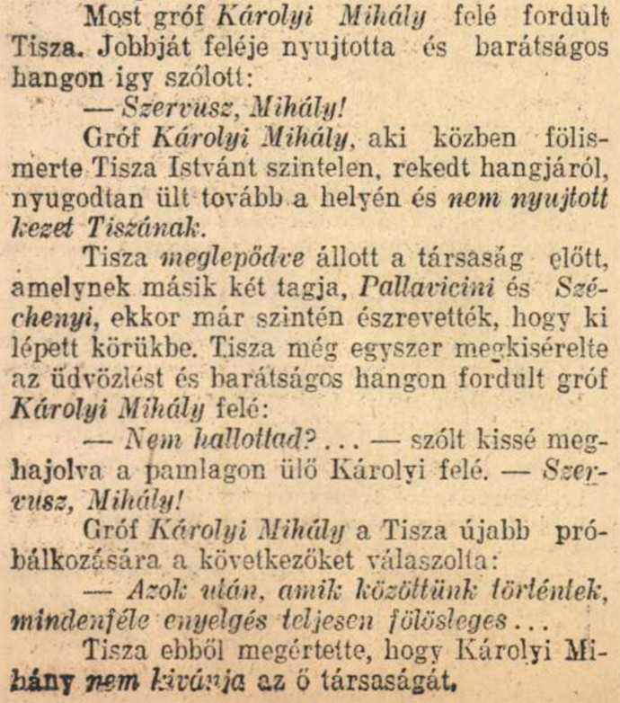 Tisza és Károlyi párbaja – Forrás: Pesti Napló, 1913/3. szám / Arcanum