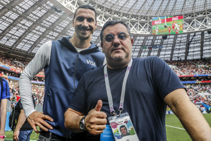 Zlatan Ibrahimovic és Mino Raiola a 2018-as világbajnokság Németország–Mexikó-mérkőzésén Moszkvában – Fotó: VI Images / Getty Images