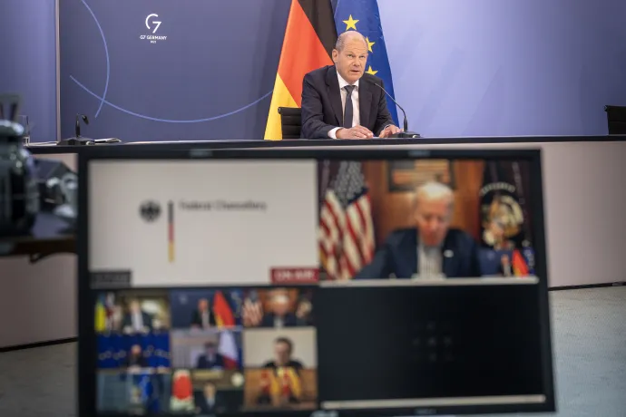 Olaf Scholz német kancellár a G7-országok tanácskozásán – Fotó: Guido Bergmann / Bundesregierung / dpa Picture Alliance via AFP